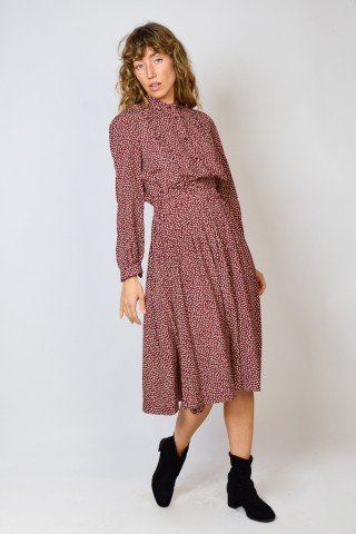 Vestido vintage granate con hojas blancas - Ropa mujer vintage SusiSweetdress