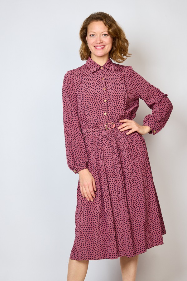 Vestido vintage rosa con manchitas lilosas - Ropa mujer vintage SusiSweetdress