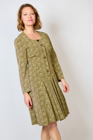 Vestido vintage kaki con flores y hojas beis - Ropa mujer vintage SusiSweetdress