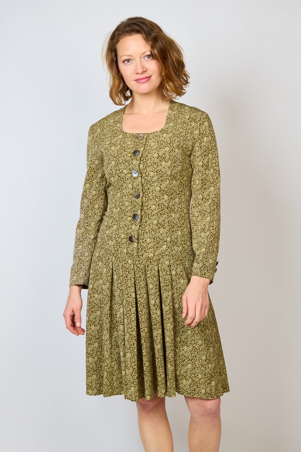 Vestido vintage kaki con flores y hojas beis - Ropa mujer vintage SusiSweetdress