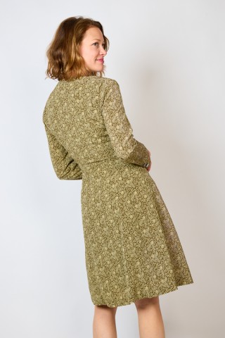 Vestido vintage kaki con flores y hojas beis - Ropa mujer vintage SusiSweetdress