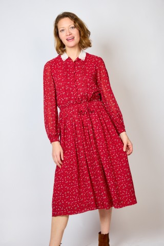 Vestido vintage rojo con estampado de florecitas - Ropa mujer vintage SusiSweetdress