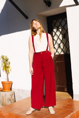 Pantalón palazzo rojo con tirantes - Ropa SusiSweetdress