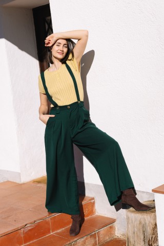 Pantalón palazzo verde bosque con tirantes- Ropa SusiSweetdress