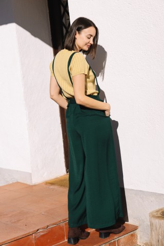 Pantalón palazzo verde bosque con tirantes- Ropa SusiSweetdress