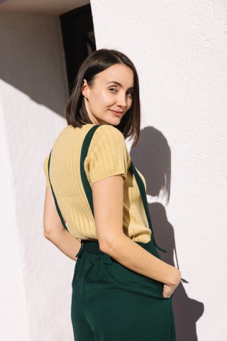 Pantalón palazzo verde bosque con tirantes- Ropa SusiSweetdress