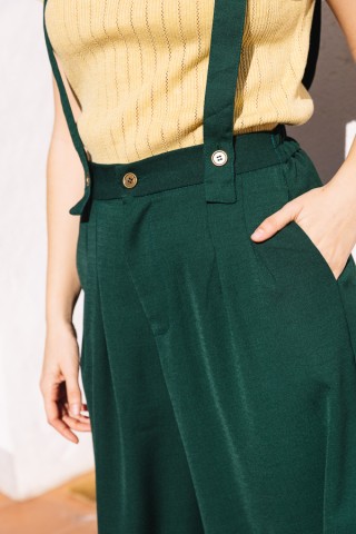 Pantalón palazzo verde bosque con tirantes- Ropa SusiSweetdress