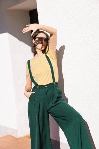 Pantalón palazzo verde bosque con tirantes- Ropa SusiSweetdress