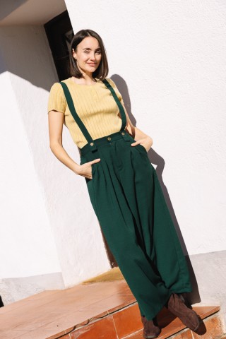Pantalón palazzo verde bosque con tirantes- Ropa SusiSweetdress