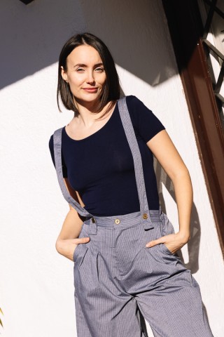 Pantalón palazzo azul con rayas finas azul marino - Ropa SusiSweetdress