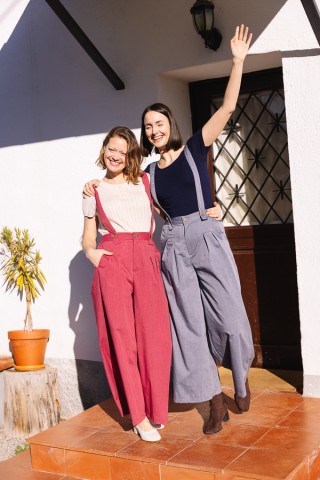 Pantalón palazzo azul con rayas finas azul marino - Ropa SusiSweetdress