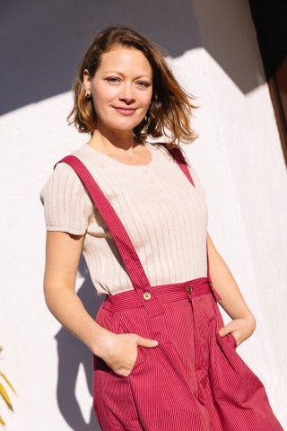 Pantalón palazzo rojo con rayas finas blancas - Ropa SusiSweetdress