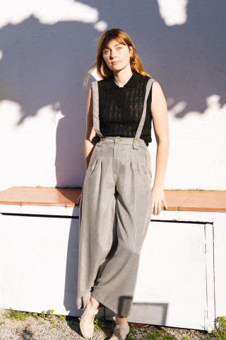 Pantalón palazzo blanco con vichy negro pequeño - Ropa SusiSweetdress