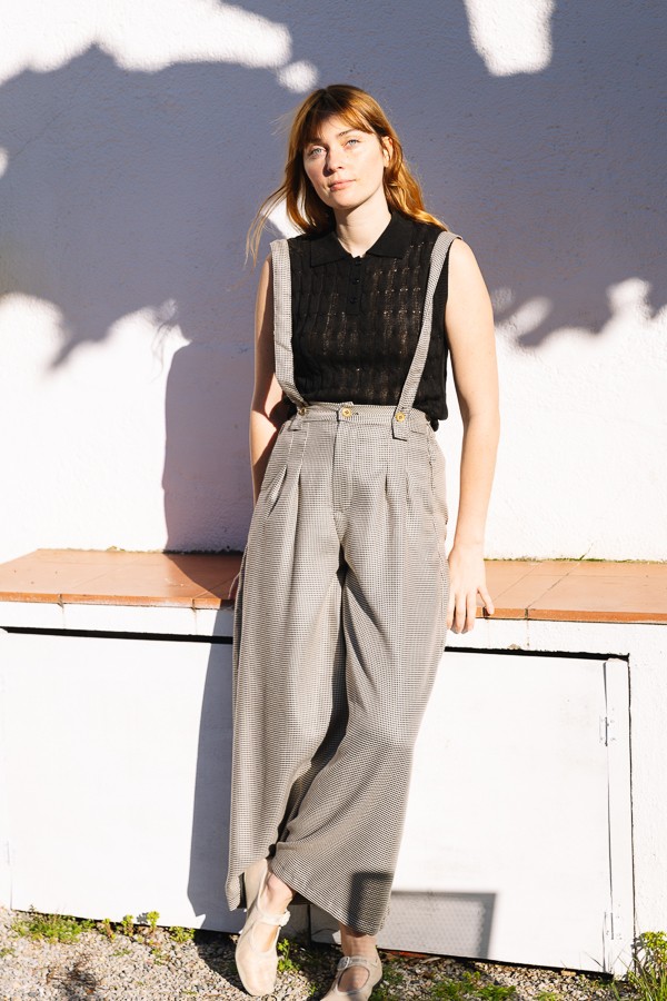 Pantalón palazzo blanco con vichy negro pequeño - Ropa SusiSweetdress