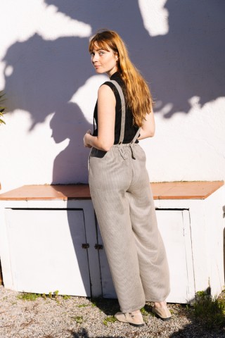 Pantalón palazzo blanco con vichy negro pequeño - Ropa SusiSweetdress