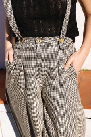 Pantalón palazzo blanco con vichy negro pequeño - Ropa SusiSweetdress