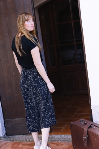 Falda larga negra con puntos blancos con botones- Ropa mujer SusiSweetdress