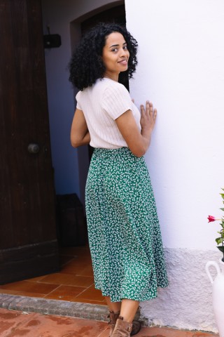 Falda maxi larga verde con margaritas blancas con bolsillos- Ropa mujer SusiSweetdress