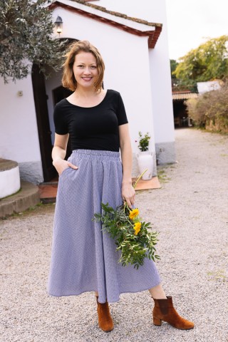 Falda maxi larga estampado vichy negro con bolsillos- Ropa mujer SusiSweetdress