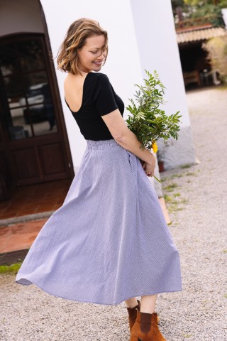 Falda maxi larga estampado vichy negro con bolsillos- Ropa mujer SusiSweetdress