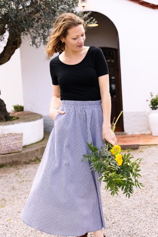 Falda maxi larga estampado vichy negro con bolsillos- Ropa mujer SusiSweetdress