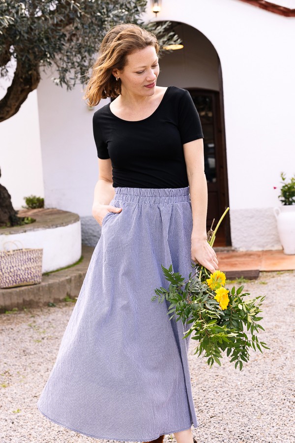 Falda maxi larga estampado vichy negro con bolsillos- Ropa mujer SusiSweetdress