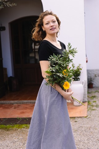 Falda maxi larga estampado vichy negro con bolsillos- Ropa mujer SusiSweetdress