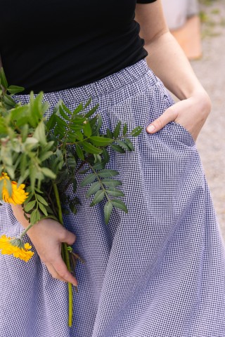 Falda maxi larga estampado vichy negro con bolsillos- Ropa mujer SusiSweetdress