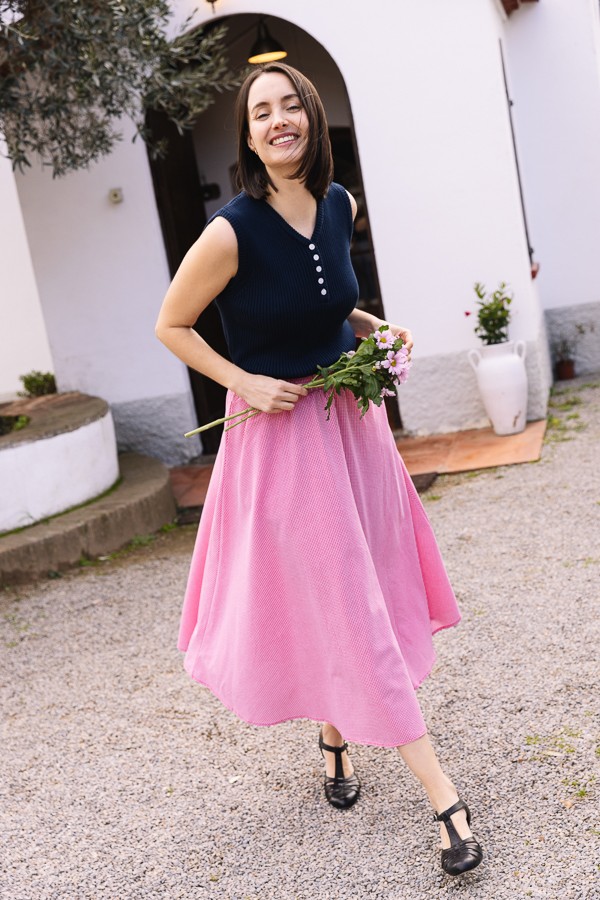 Falda maxi larga estampado vichy rojo con bolsillos- Ropa mujer SusiSweetdress