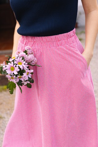 Falda maxi larga estampado vichy rojo con bolsillos- Ropa mujer SusiSweetdress