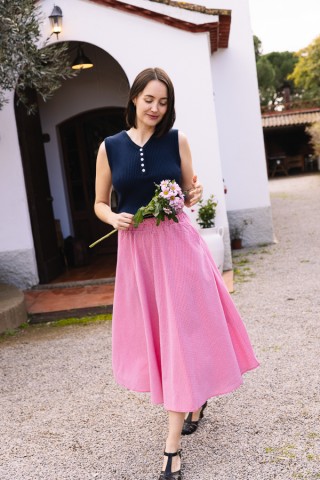 Falda maxi larga estampado vichy rojo con bolsillos- Ropa mujer SusiSweetdress