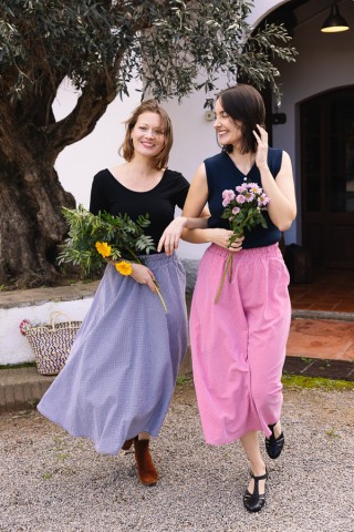 Falda maxi larga estampado vichy rojo con bolsillos- Ropa mujer SusiSweetdress