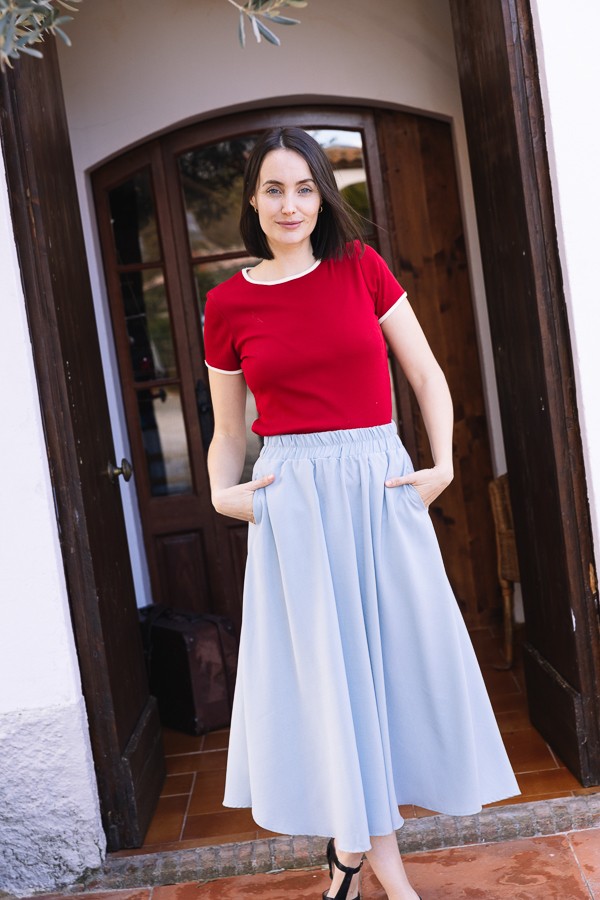 Falda maxi larga azul pastel con bolsillos- Ropa mujer SusiSweetdress