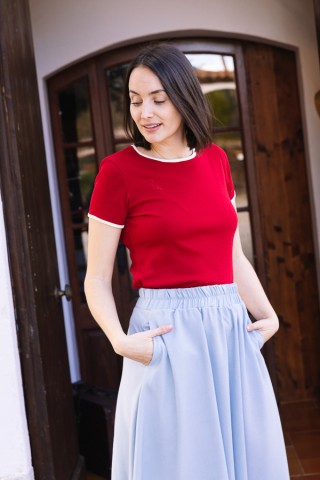 Falda maxi larga azul pastel con bolsillos- Ropa mujer SusiSweetdress