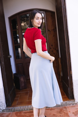 Falda maxi larga azul pastel con bolsillos- Ropa mujer SusiSweetdress