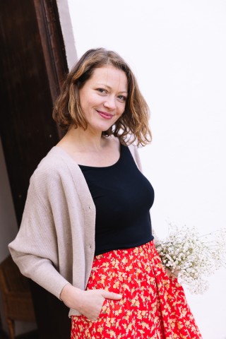 Falda maxi larga roja con flores amarillas con bolsillos- Ropa mujer SusiSweetdress