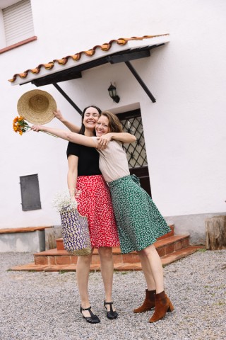 Falda cruzada midi verde con flores blancas- Ropa mujer SusiSweetdress