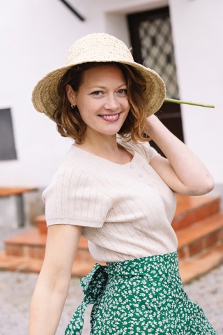 Falda cruzada midi verde con flores blancas- Ropa mujer SusiSweetdress