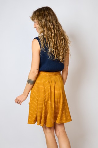 Falda cruzada mini amarillo oscuro con puntitos blancos- Ropa mujer SusiSweetdress