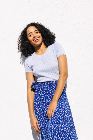 Falda maxi larga cruzada azul con tulipanes - Ropa mujer SusiSweetdress