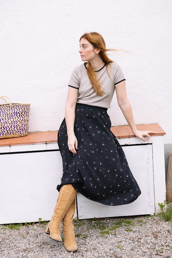 Falda maxi larga negra florecitas blancas con bolsillos- Ropa mujer SusiSweetdress