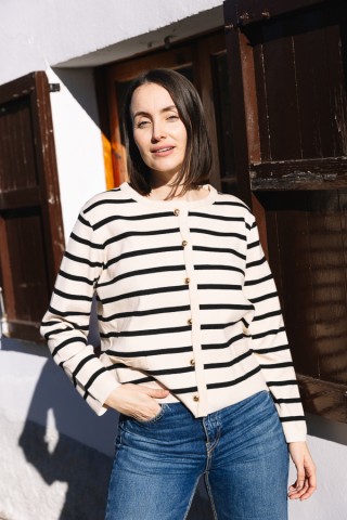 Chaqueta blanco roto con rayas negras- Ropa SusiSweetdress