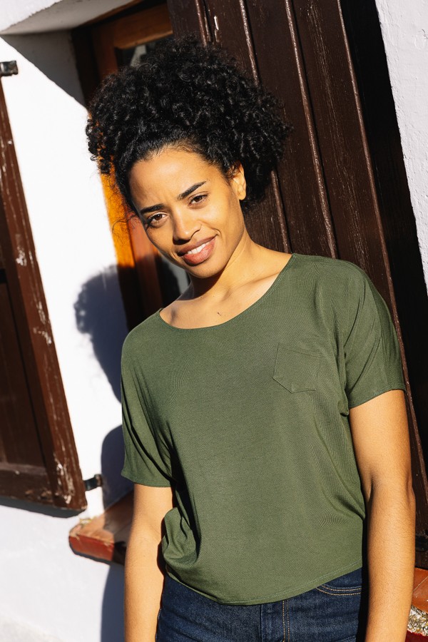 Camiseta básica SusiSweetdress kaki ancha con bolsillo - Ropa mujer SusiSweetdress