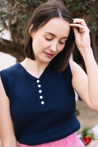 Camiseta básica SusiSweetdress azul marino botones- Ropa mujer SusiSweetdress