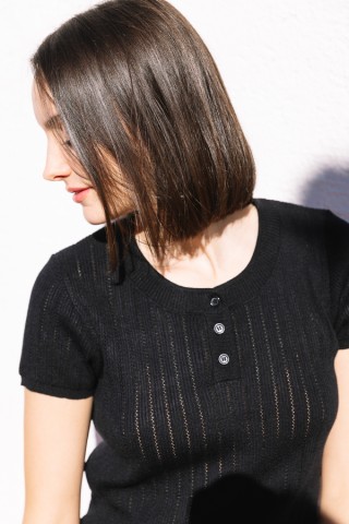 Camiseta básica SusiSweetdress negra con botones- Ropa mujer SusiSweetdress