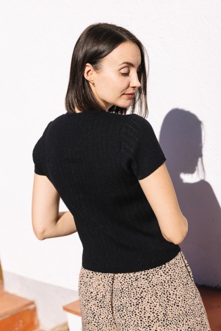 Camiseta básica SusiSweetdress negra con botones- Ropa mujer SusiSweetdress