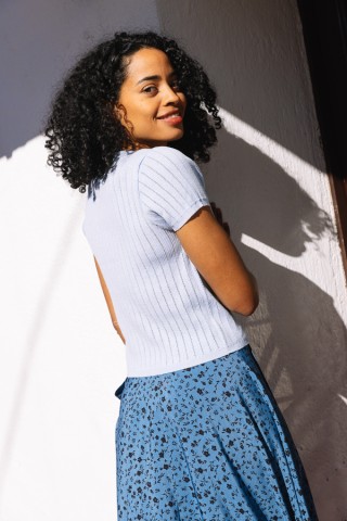 Camiseta básica SusiSweetdress azul pastel con botones- Ropa mujer SusiSweetdress