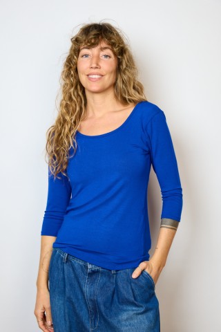 ¡NEW! Camiseta básica SusiSweetdress azul indigo maga francesa- Ropa SusiSweetdress