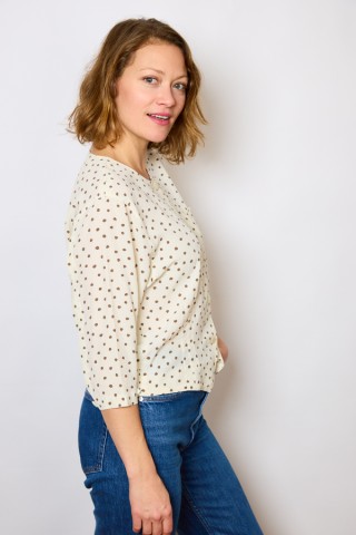 Camisa vintage blanco marfil con topos marrones - Ropa mujer SusiSweetdress