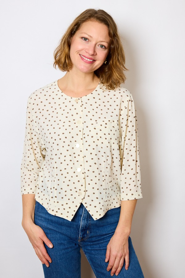 Camisa vintage blanco marfil con topos marrones - Ropa mujer SusiSweetdress